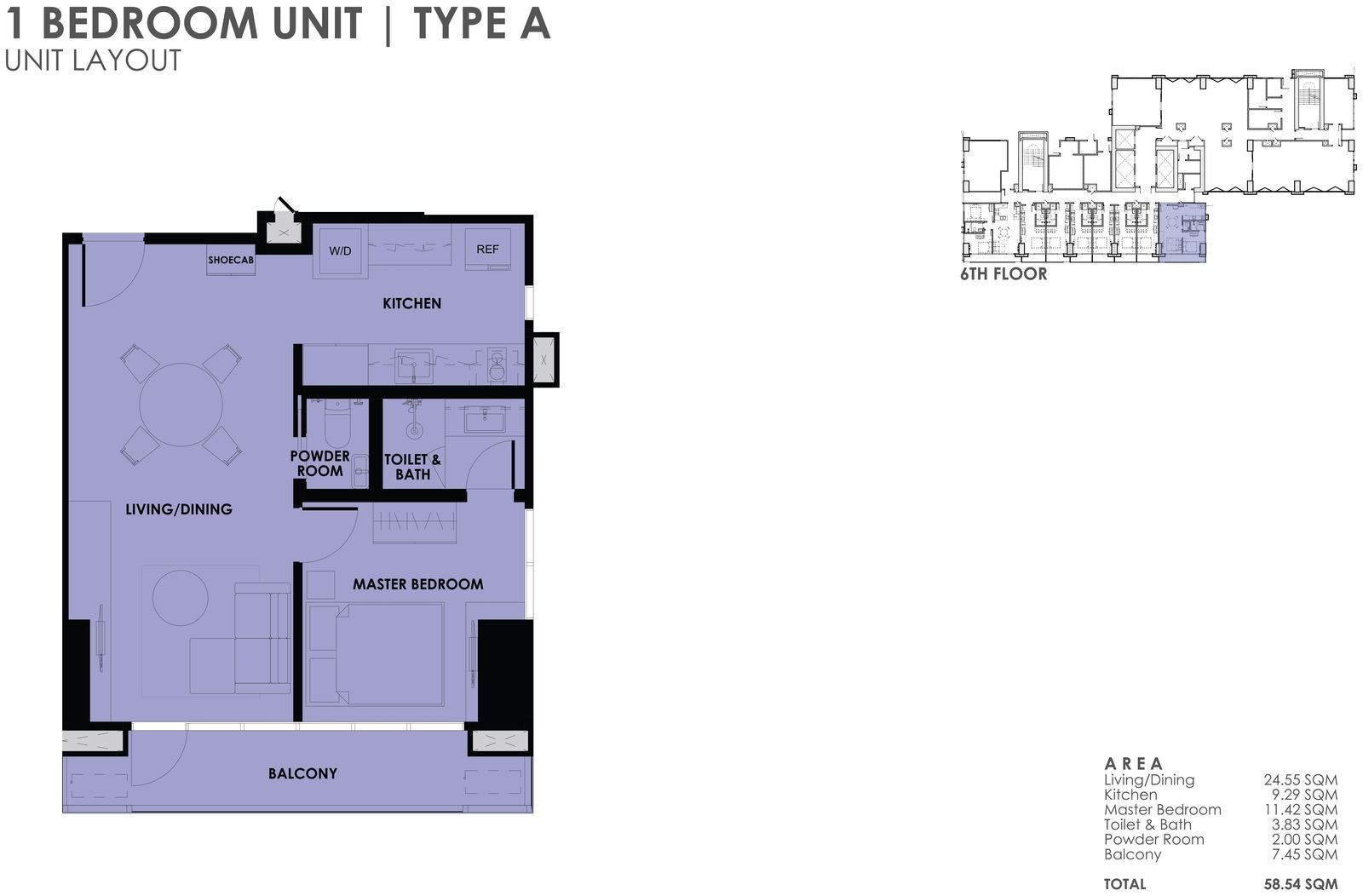 1BR Type A unit layout plan