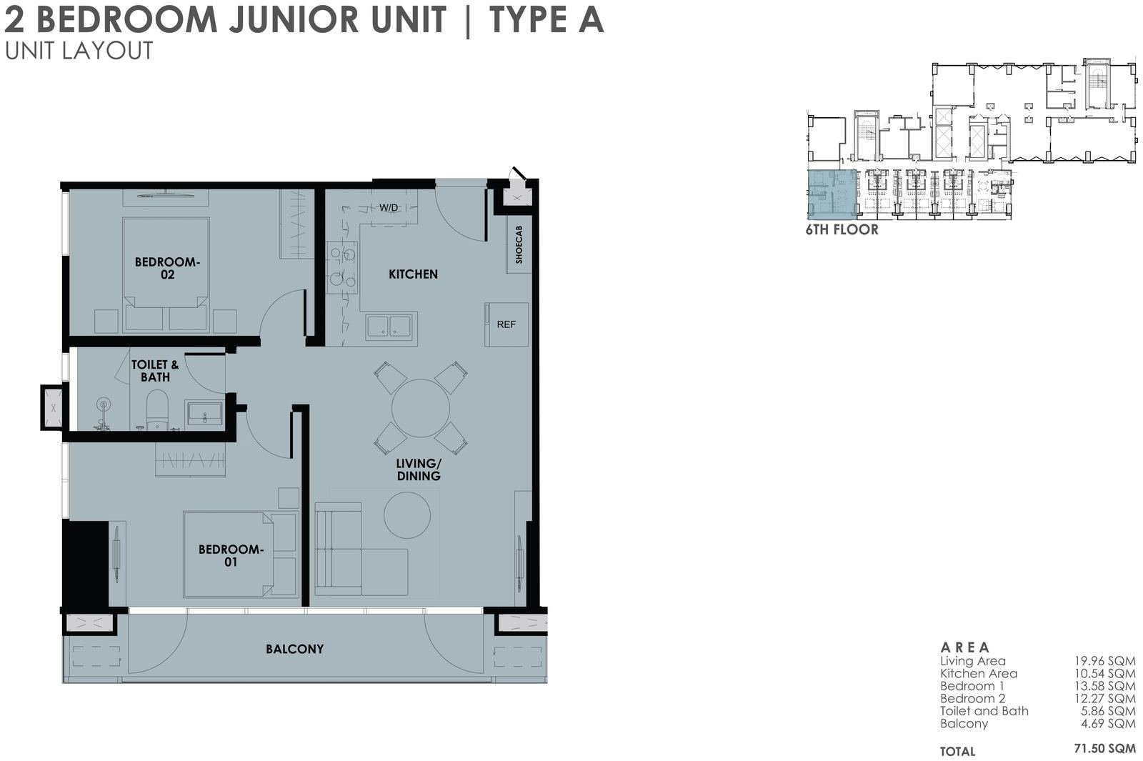 2BR Junior Type A unit layout plan
