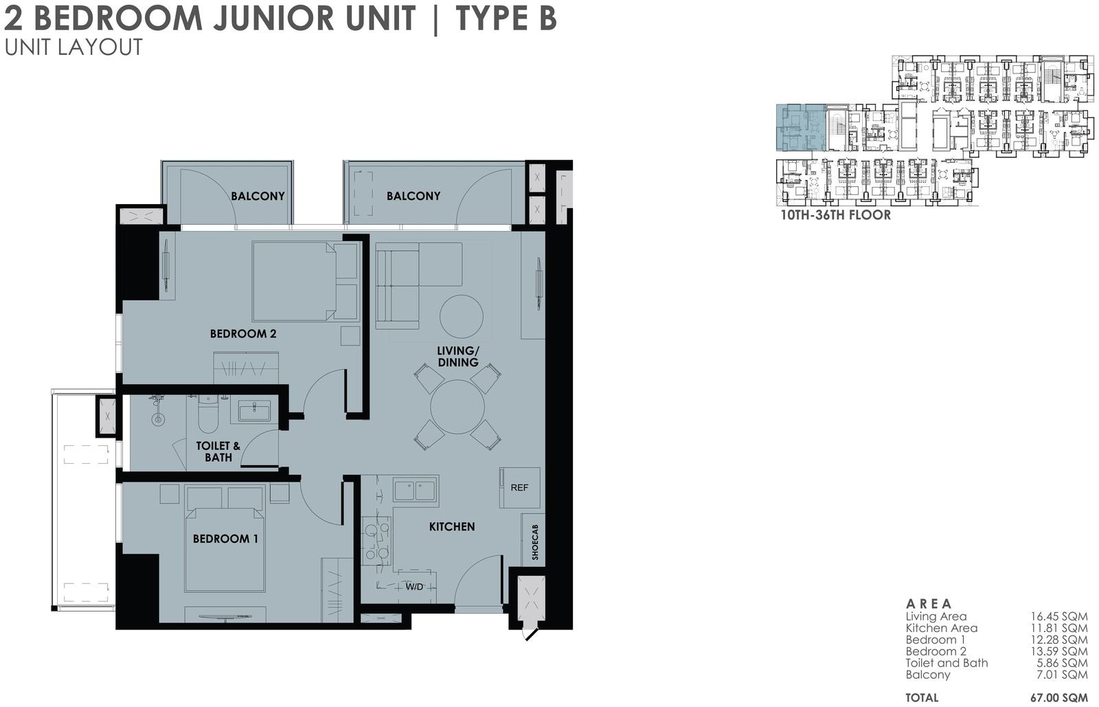 2BR Junior Type B unit layout plan