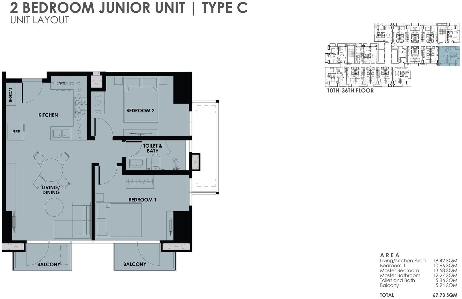 2BR Junior Type C unit layout plan