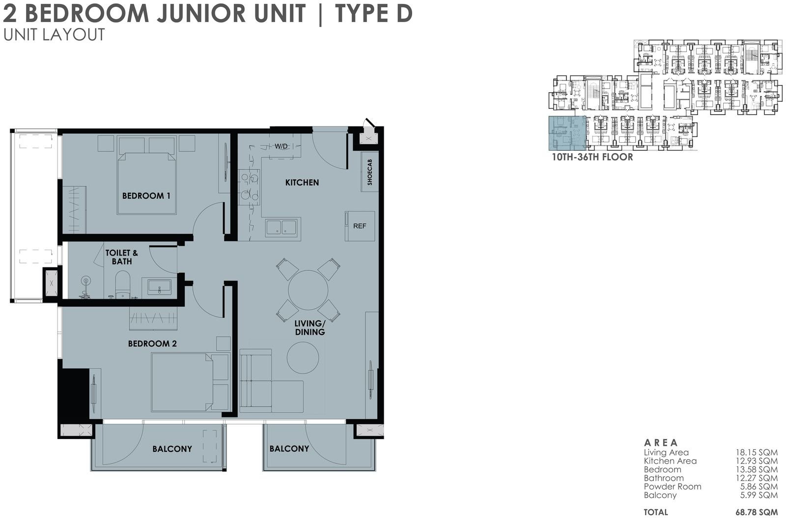 2BR Junior Type D unit layout plan