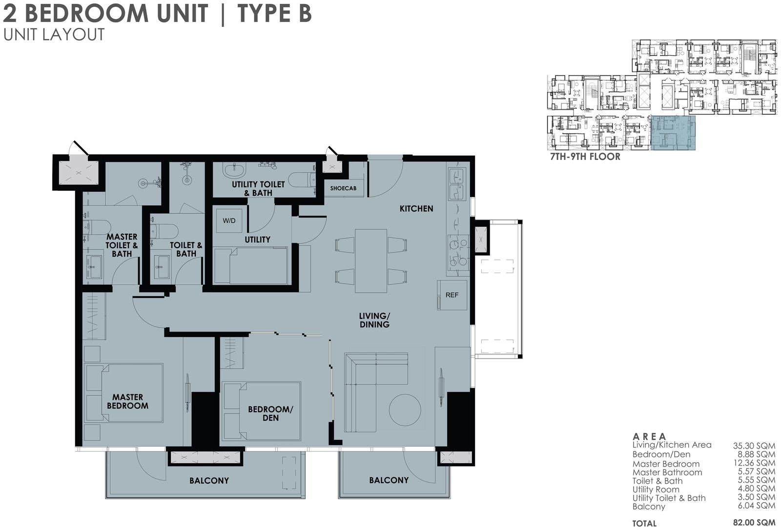 2BR Type B unit layout plan