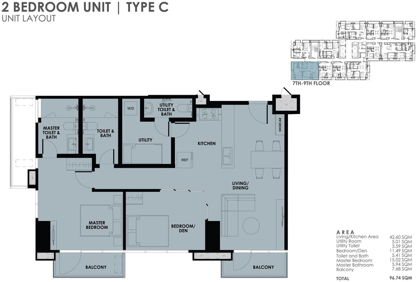 2BR Type C unit layout plan