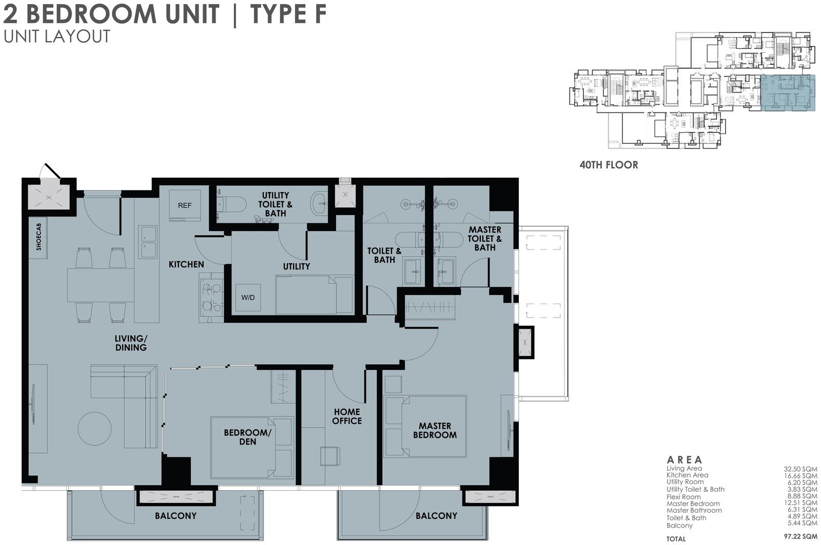 2BR Type F unit layout plan
