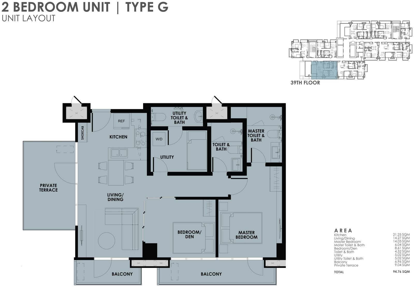 2BR Type G unit layout plan