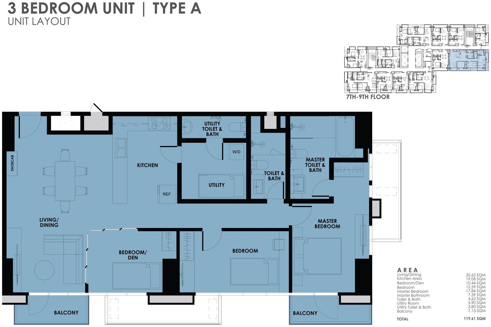 3BR Type A unit layout plan