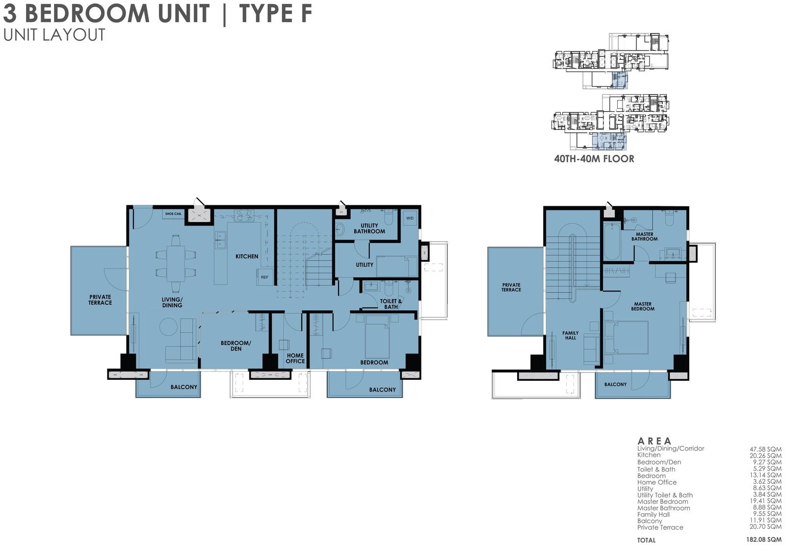 3BR Type F unit layout plan