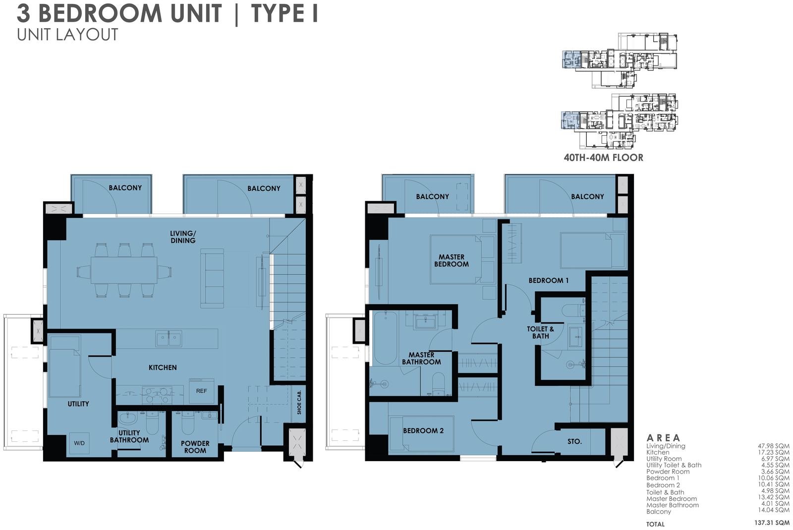 3BR Type I unit layout plan
