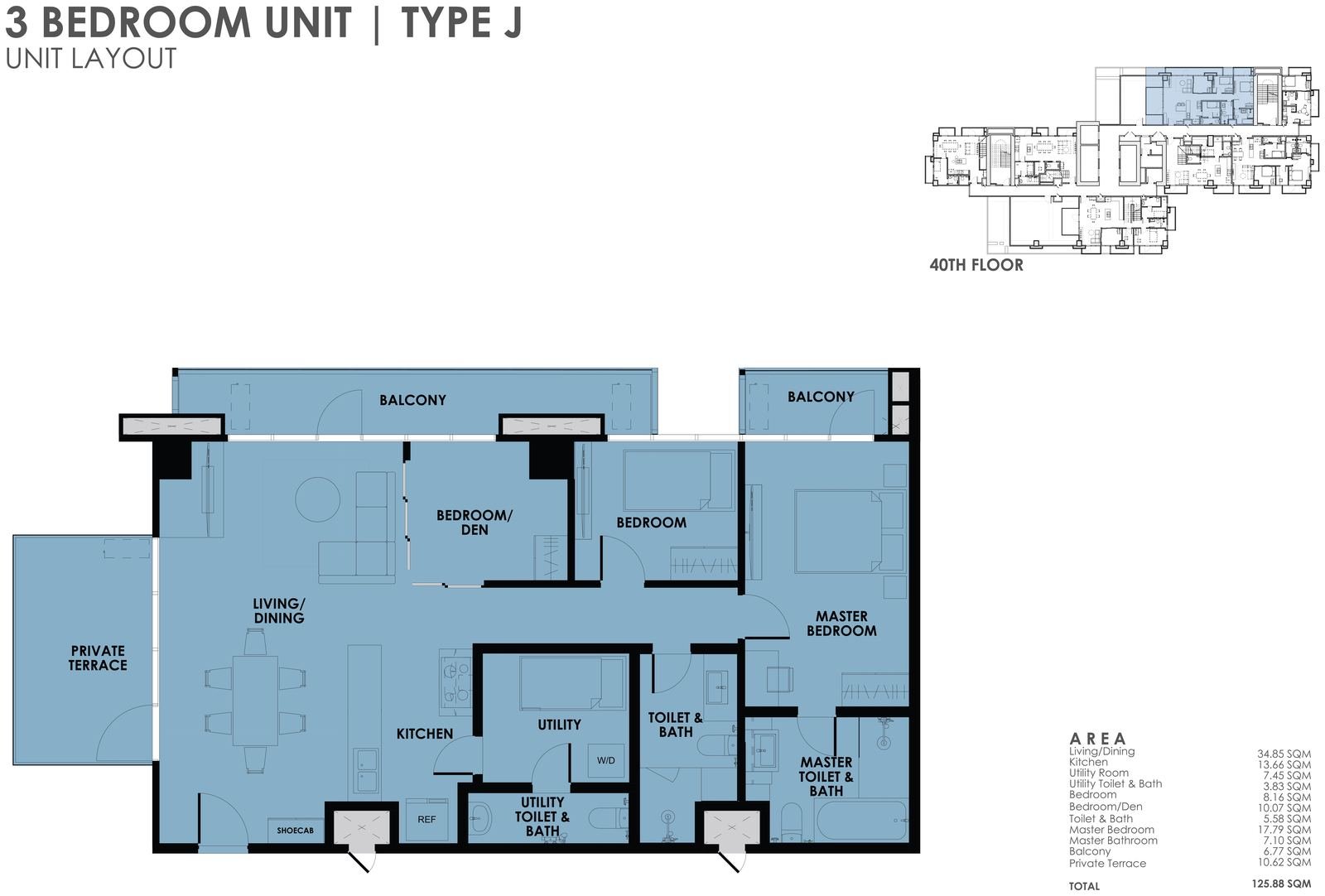 3BR Type J unit layout plan