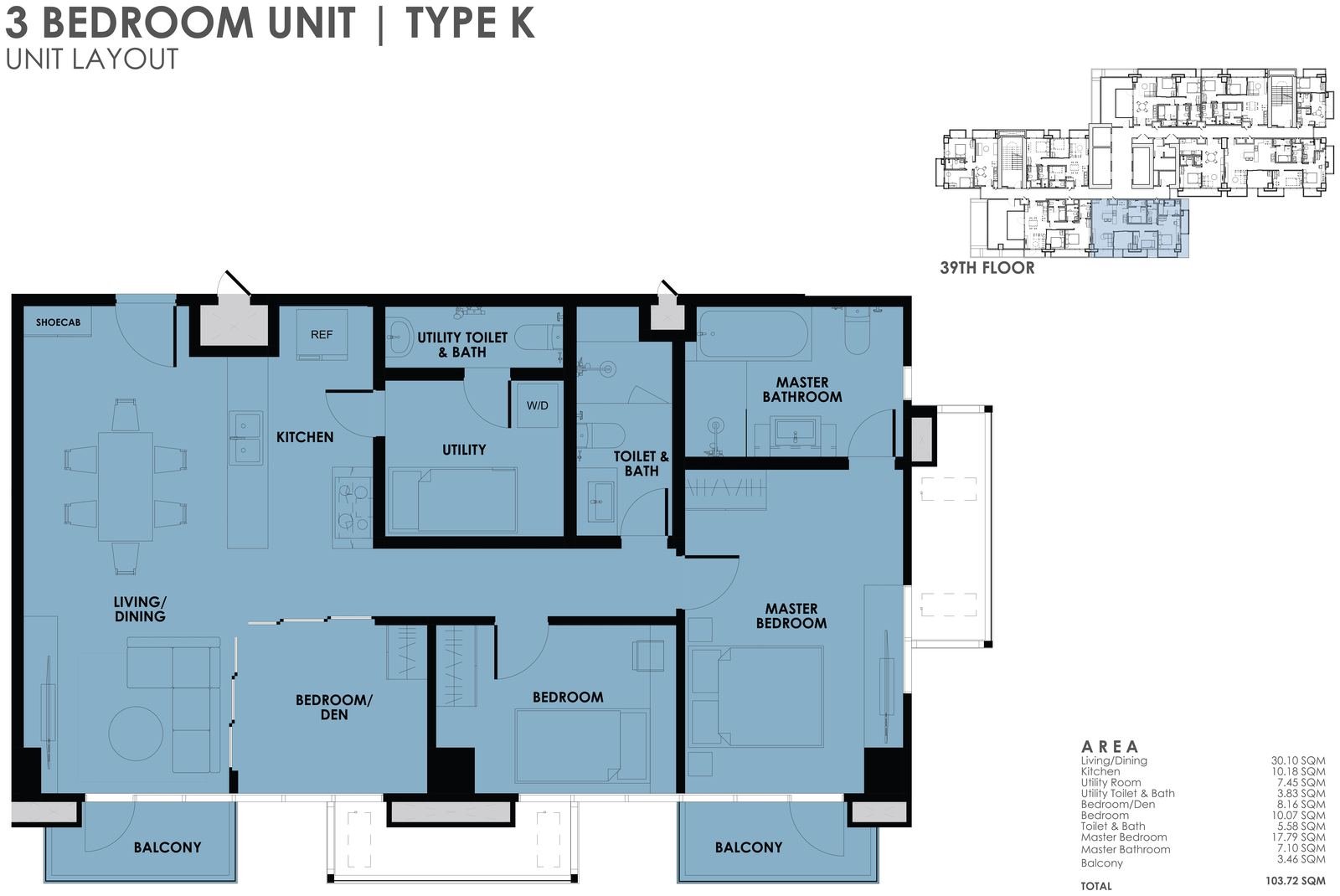 3BR Type K unit layout plan