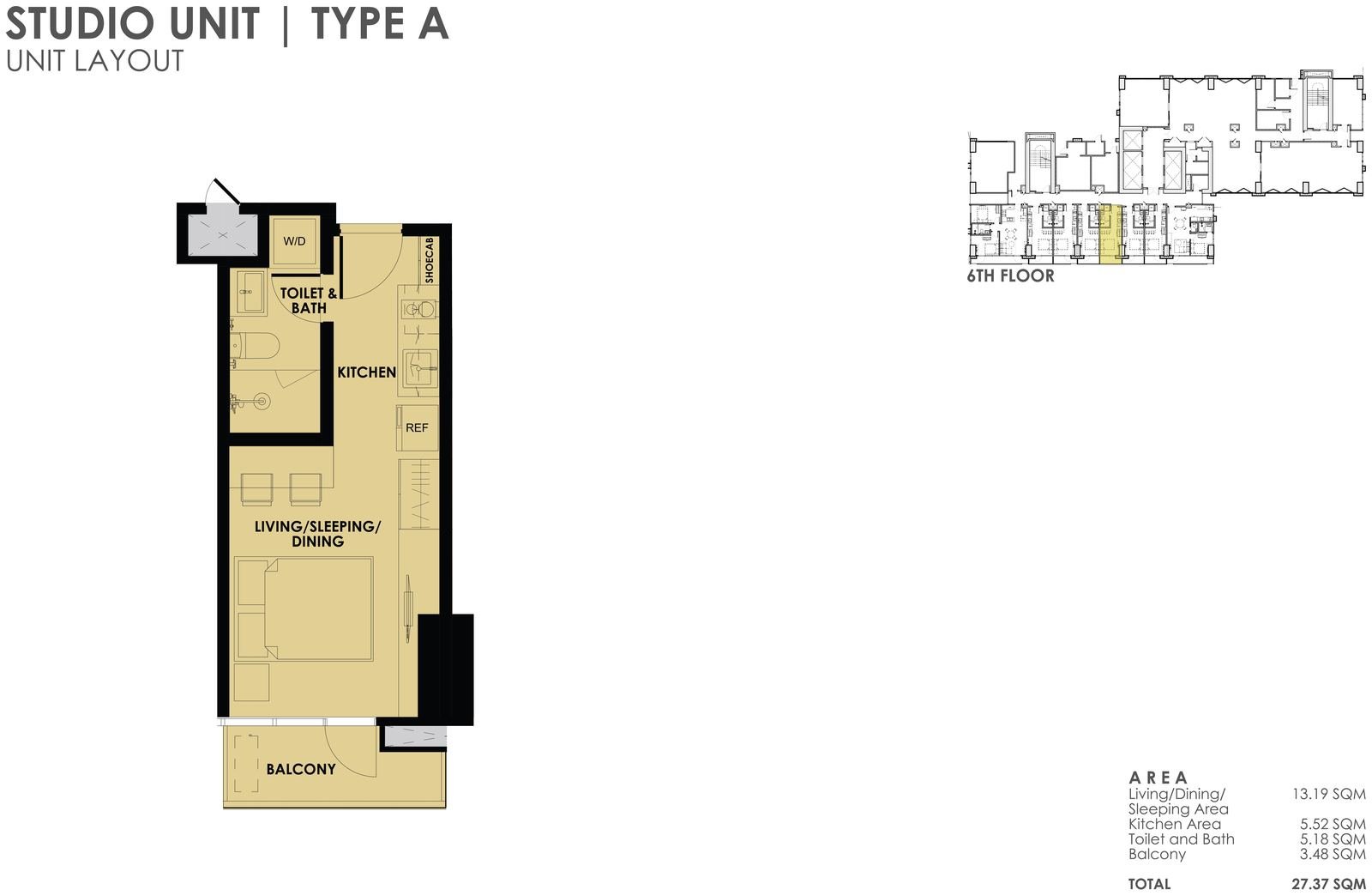 Studio Type A unit layout plan