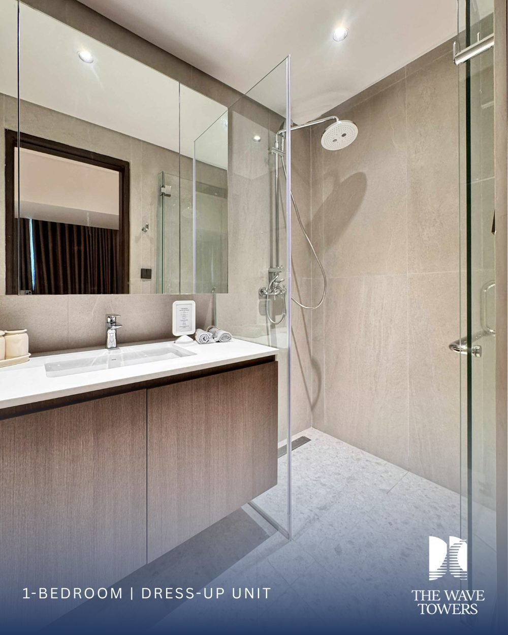 1 Bedroom dress-up unit — Bath with vanity and shower