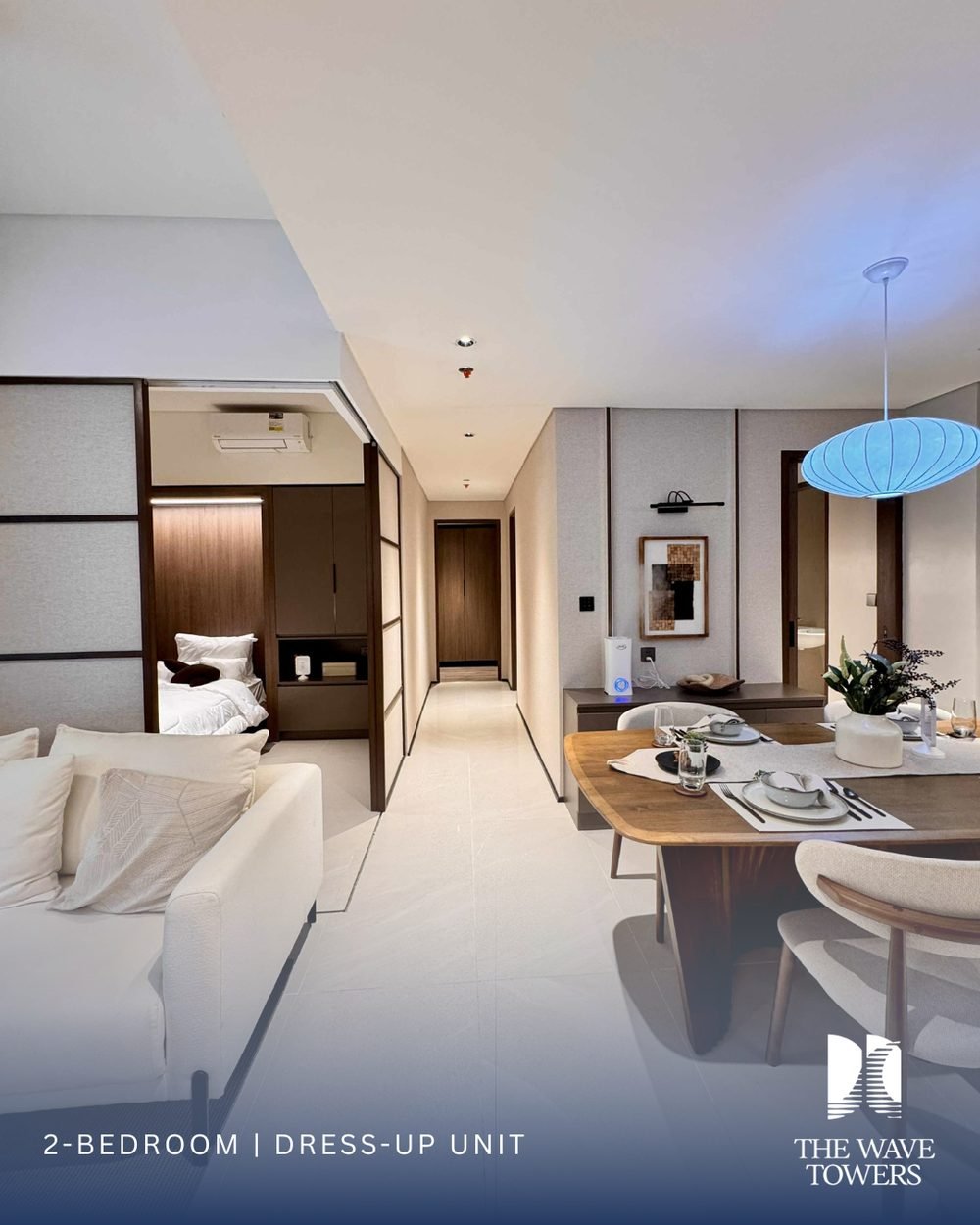 2 Bedroom dress-up unit — Living and dining, toward the balcony