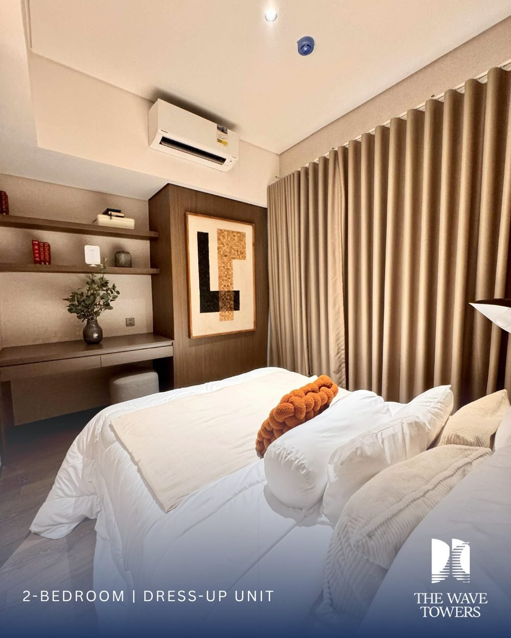 2 Bedroom dress-up unit — Bedroom with built-in headboard shelving